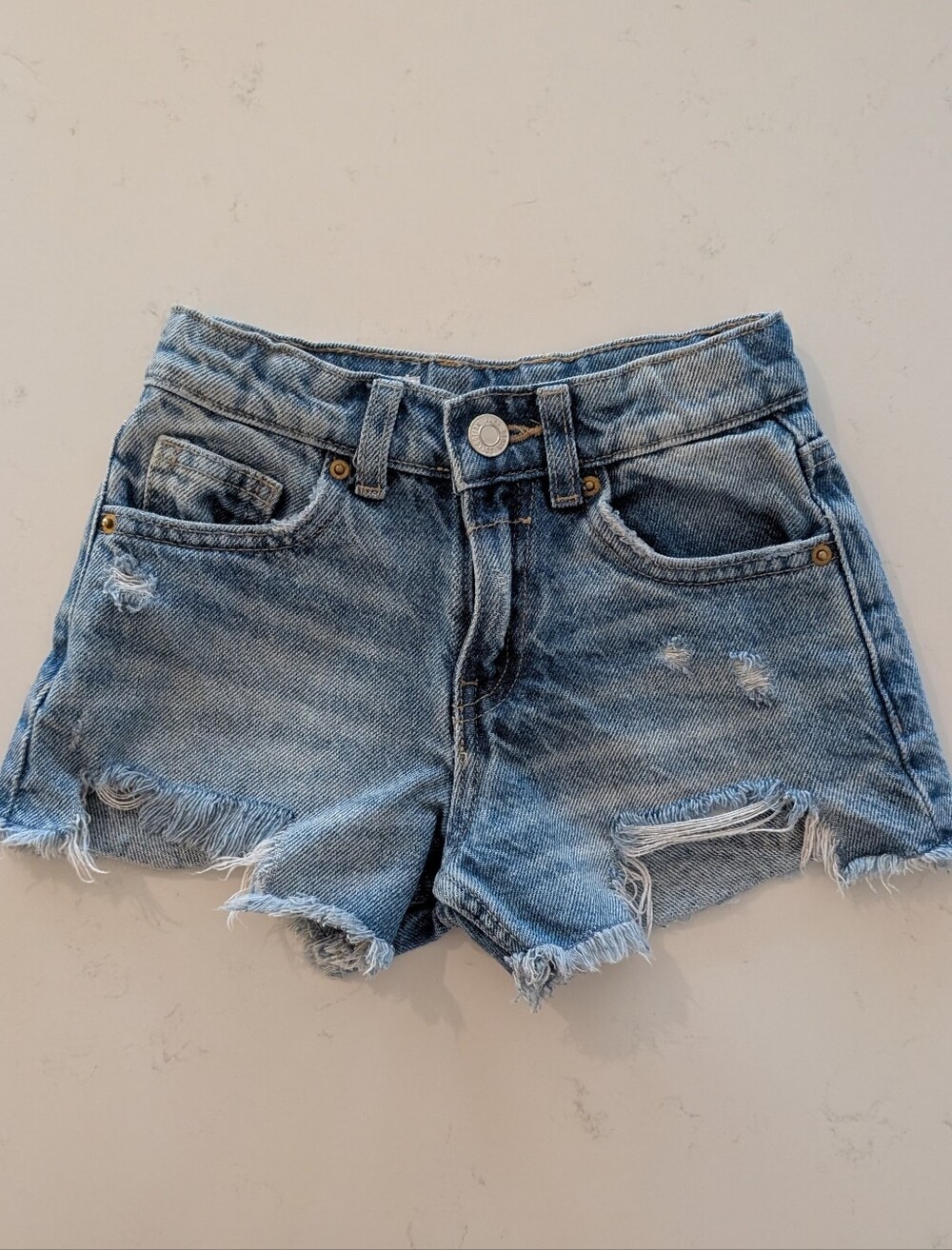 Zara Light Blue Distressed Denim Shorts